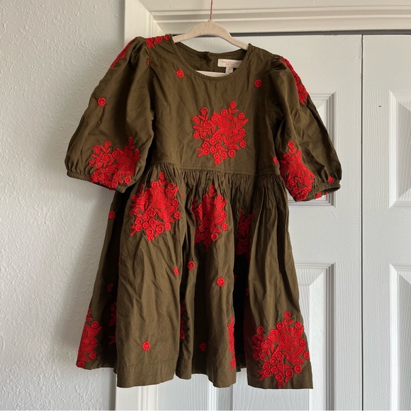 Pink Chicken | Girls Floral Embroidered Brown Red Dress - Picture 1 of 7